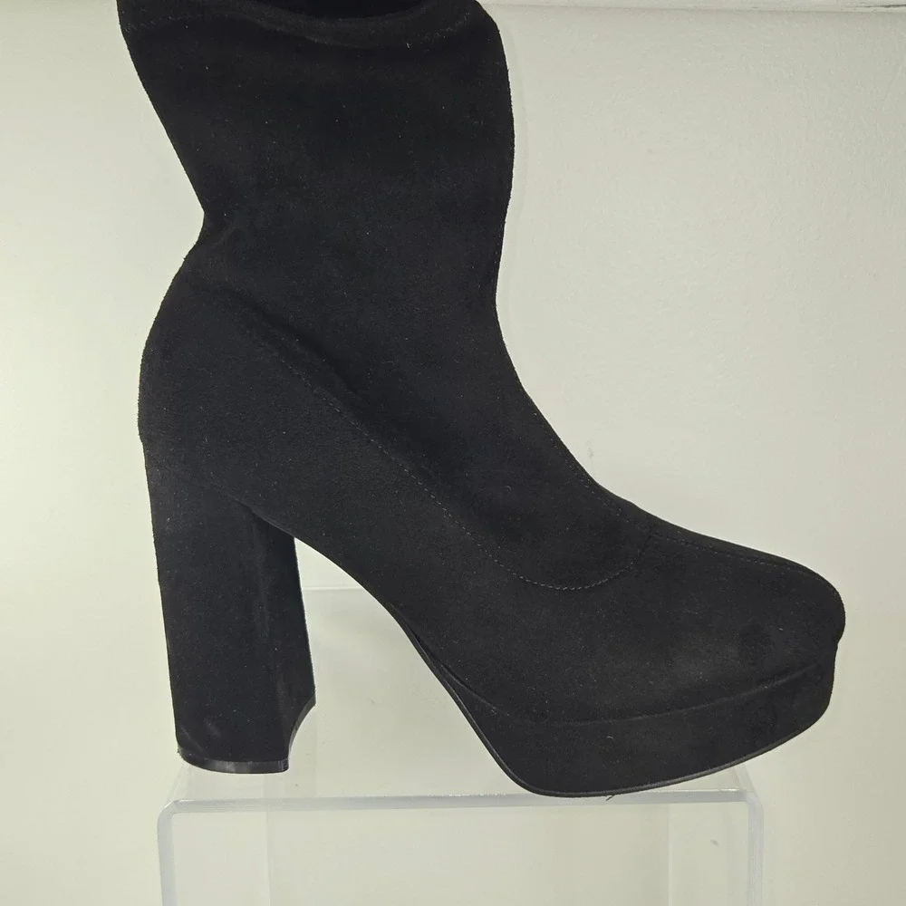Madden Girl Orchidd Black Fabric Platform Block Heel Ankle Boots Womens‎ 10M